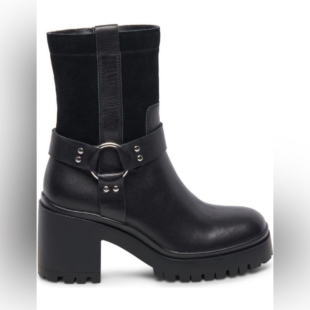 Leather Harness Biker Heel Boot Waterproof Blondo Black Womens 7.5